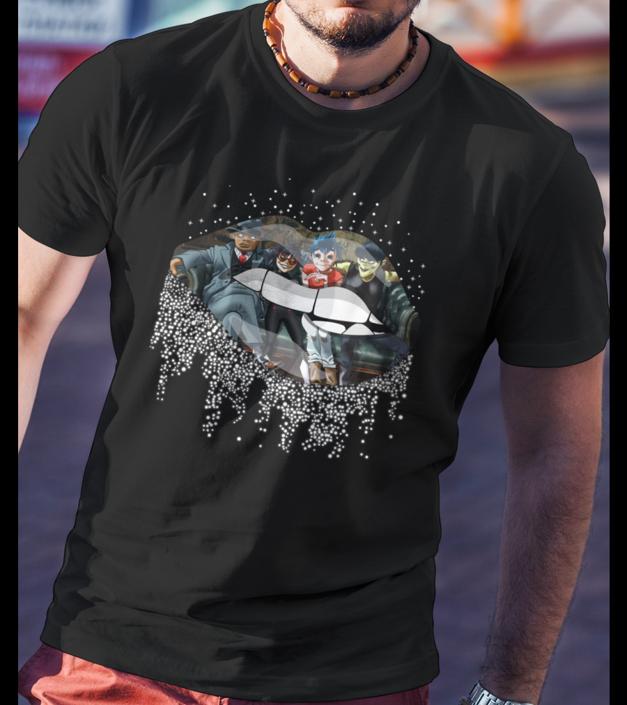 Gorillaz Band Characters Inside Dripping Lips Design Grateful Dead T-Shirt