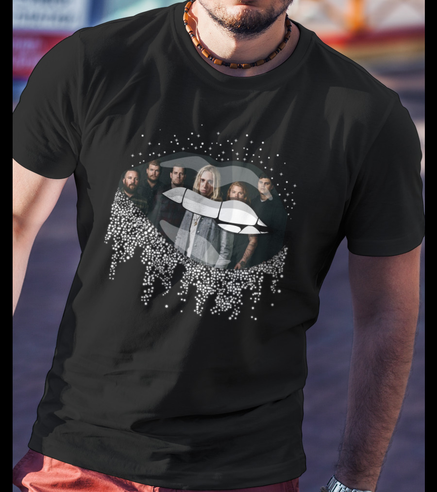 Underoath Band Members Inside Stylized Lips With Dripping Dots T-Shirt