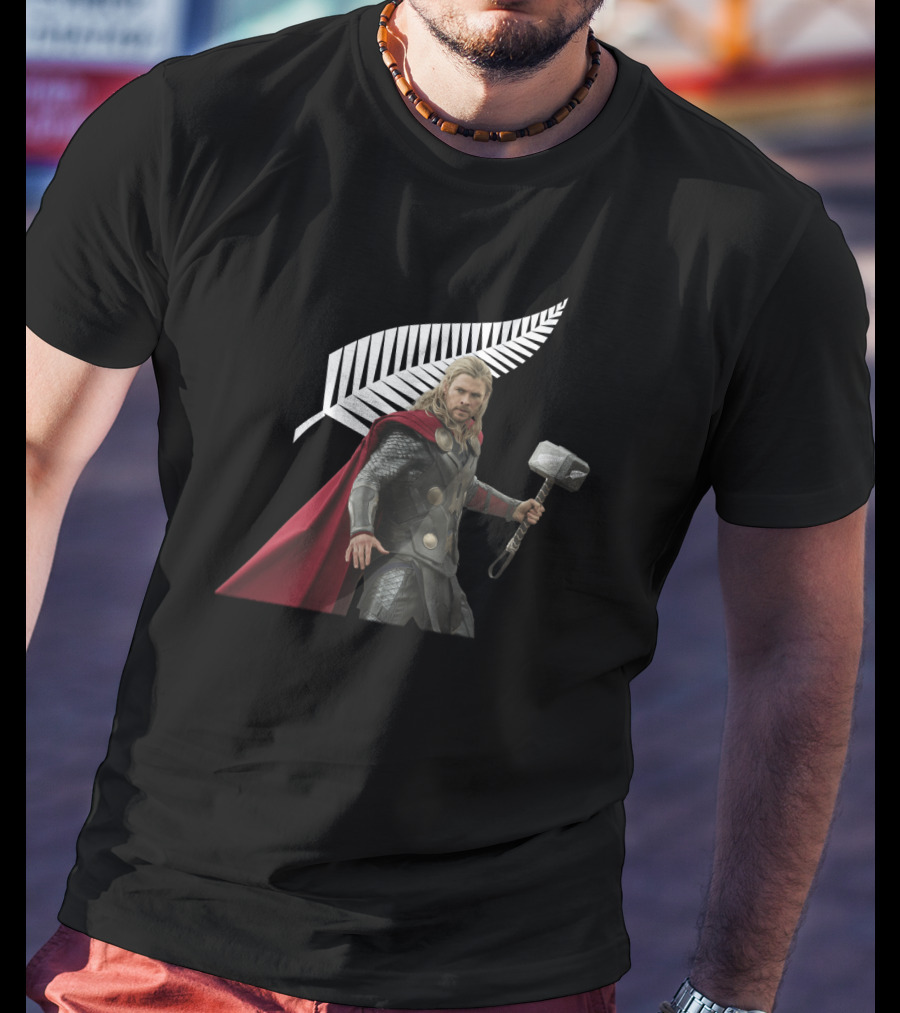All Blacks Thor With Silver Fern And Hammer T-Shirt