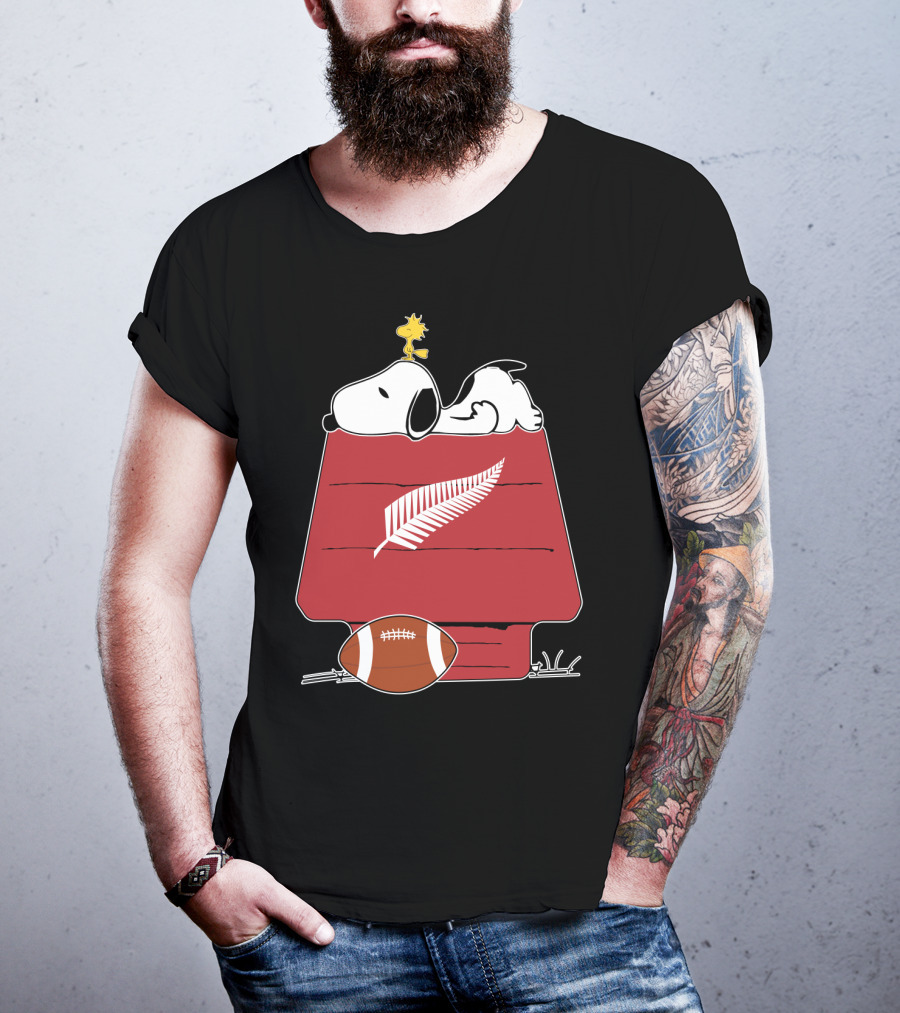 Snoopy Woodstock All Blacks Rugby Fern Football House T-Shirt