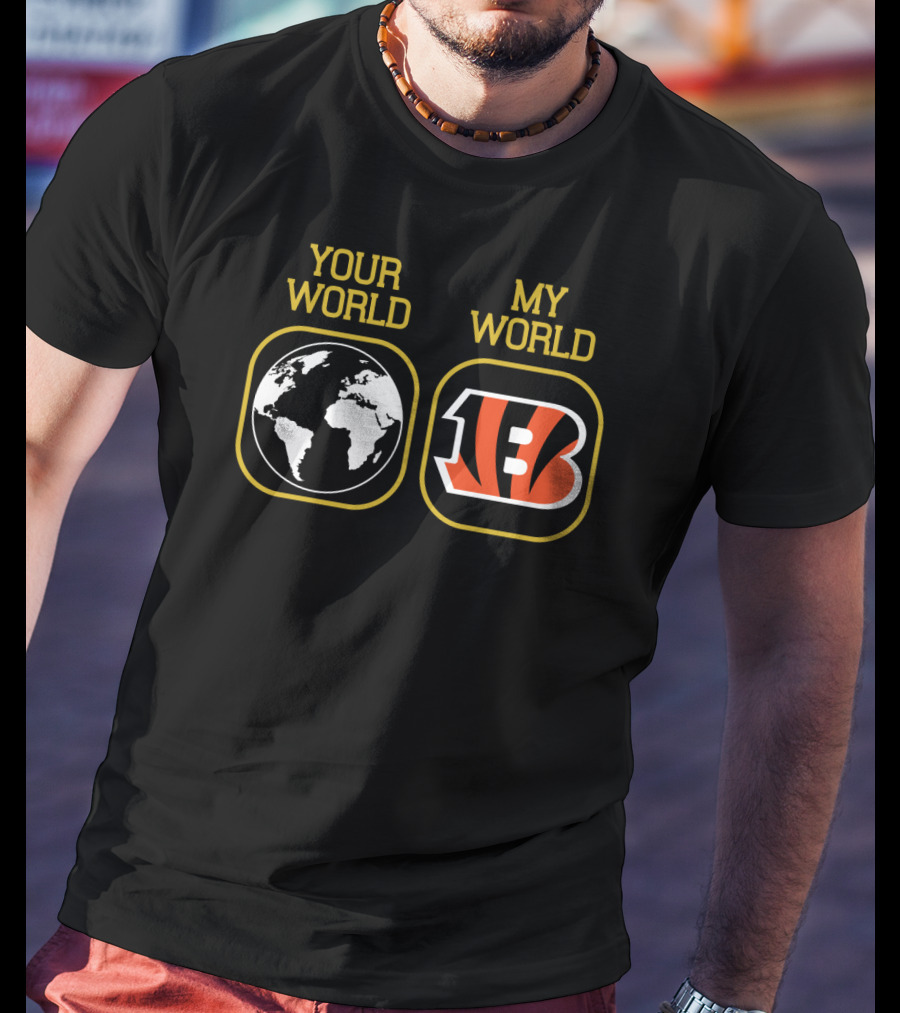 Your World My World Bengals 5 Earth Map Football T-Shirt