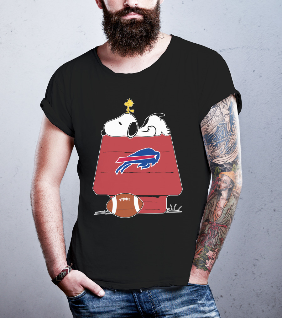 Snoopy Buffalo Bills Football Doghouse With Woodstork T-Shirt