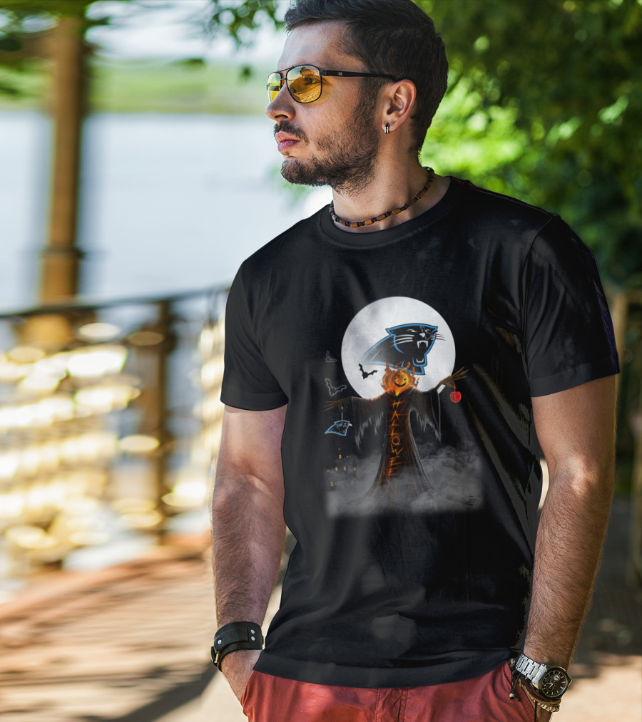 Halloween Carolina Panthers Moonlit Pumpkin Scarecrow T-Shirt