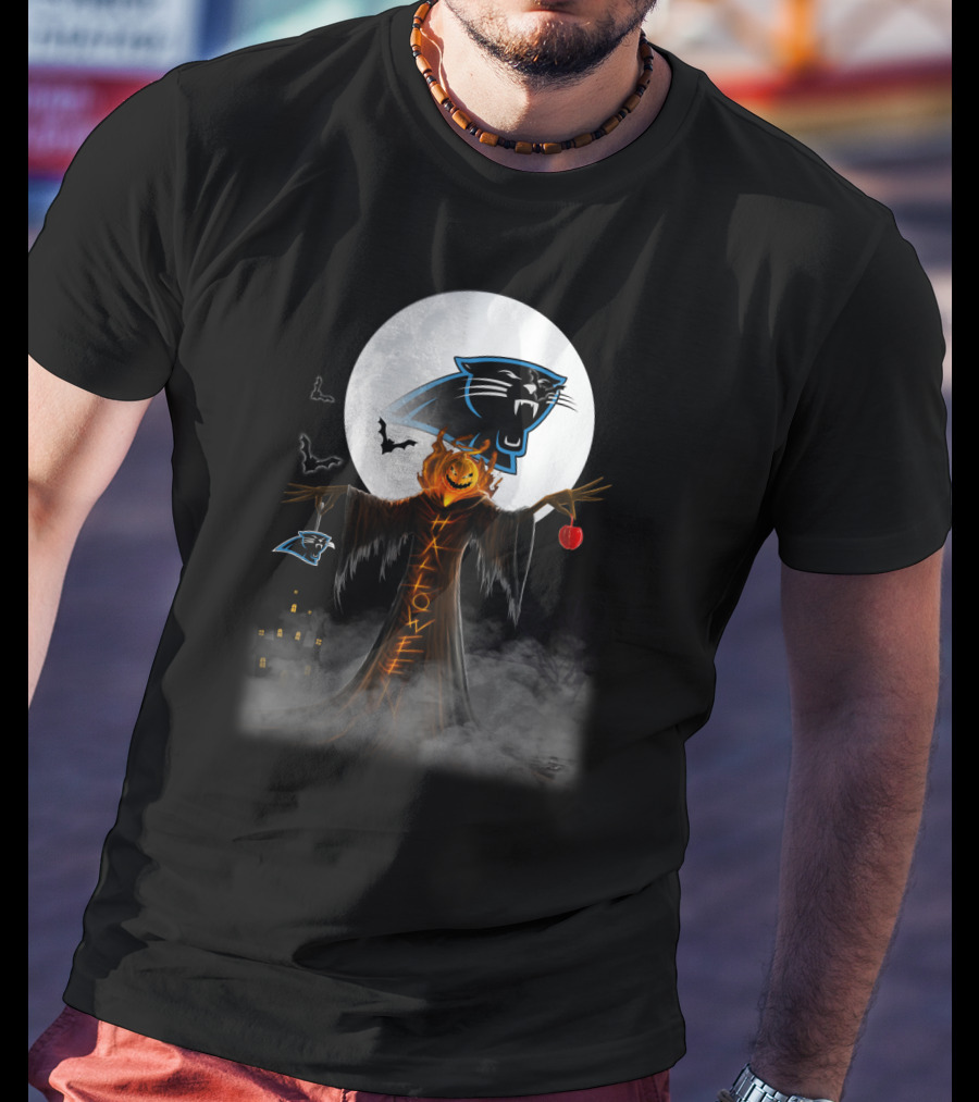 Halloween Carolina Panthers Moonlit Pumpkin Scarecrow T-Shirt