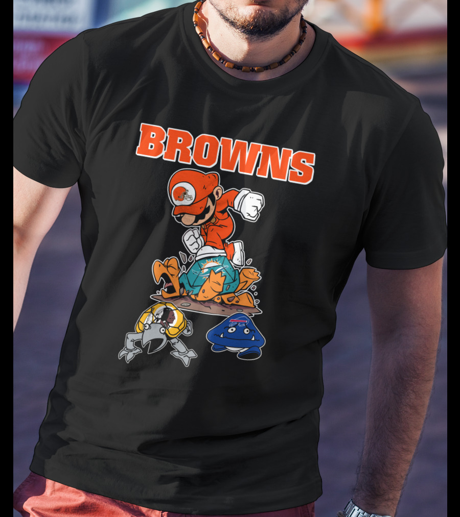 Browns Super Mario Style Character Stomping Nfl Rivals T-Shirt