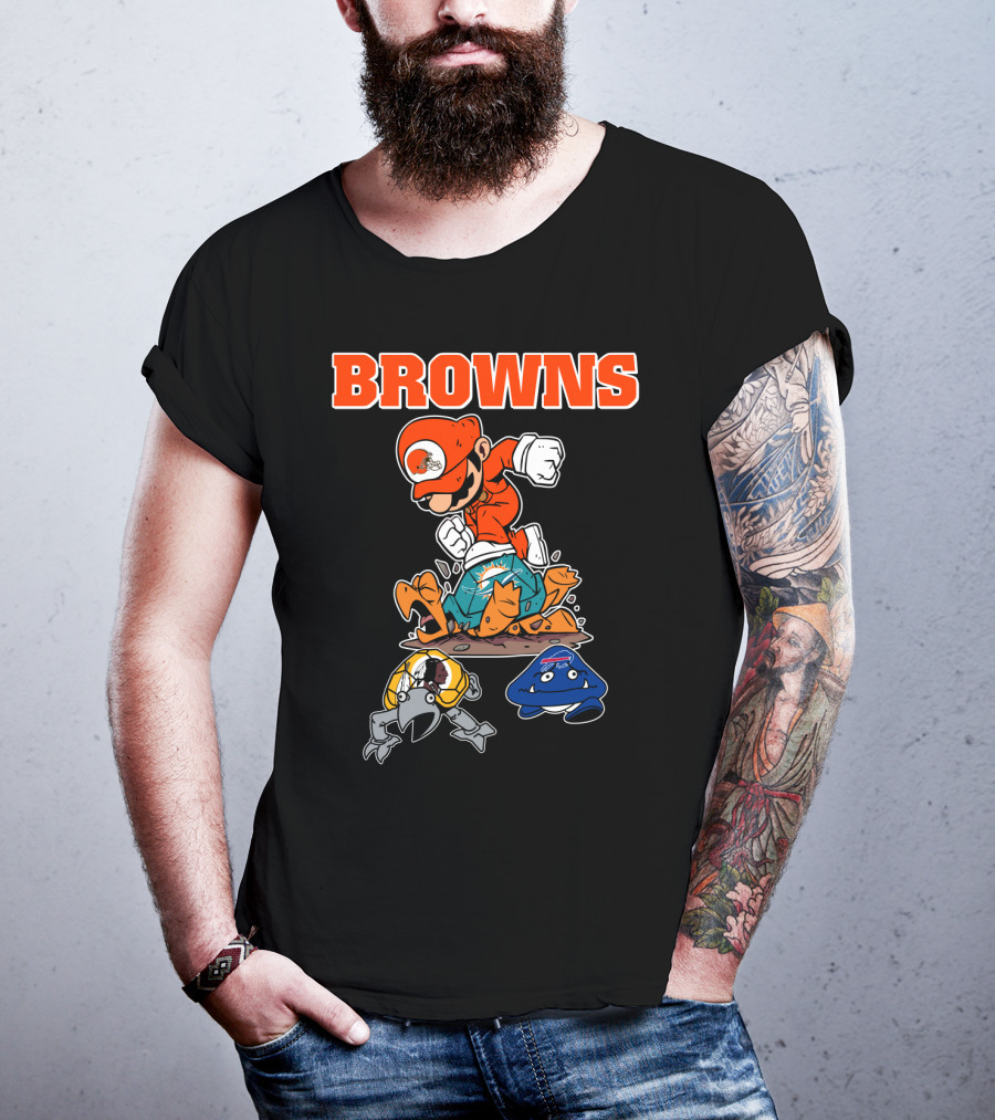 Browns Super Mario Style Character Stomping Nfl Rivals T-Shirt