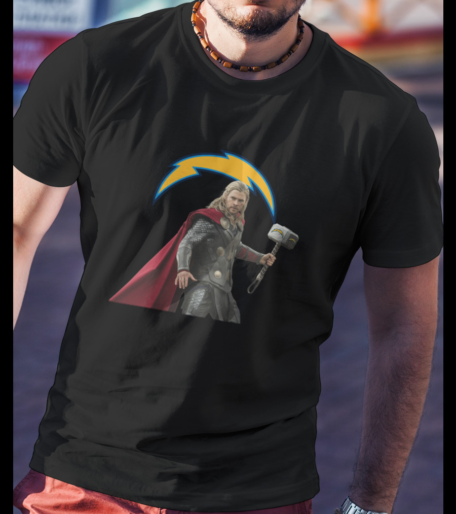 Los Angeles Chargers Thor Lightning Hammer Crossover T-Shirt