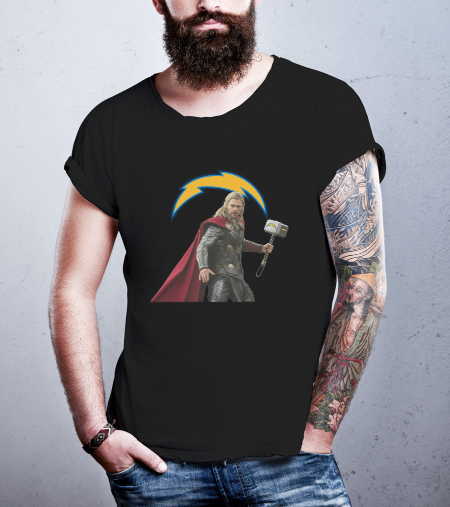 Los Angeles Chargers Thor Lightning Hammer Crossover T-Shirt