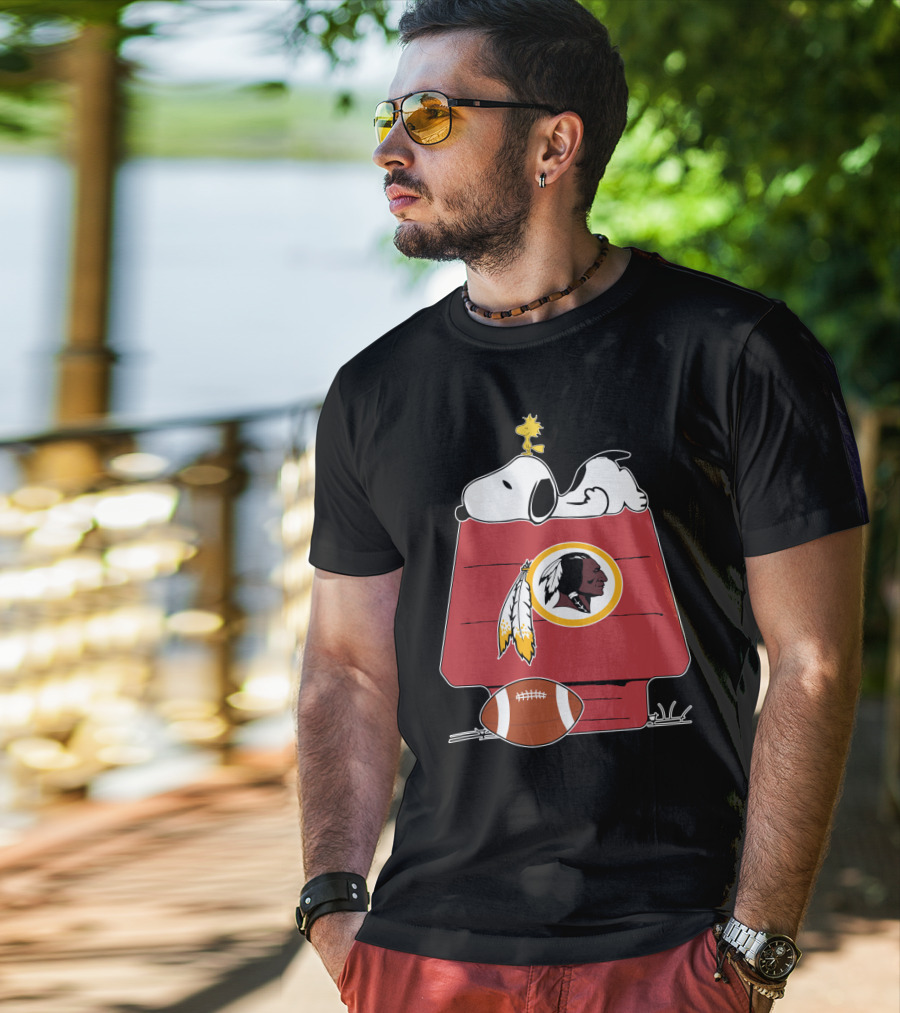Snoopy And Woodstock With Washington Redskins Iconic Logo Football T-Shirt