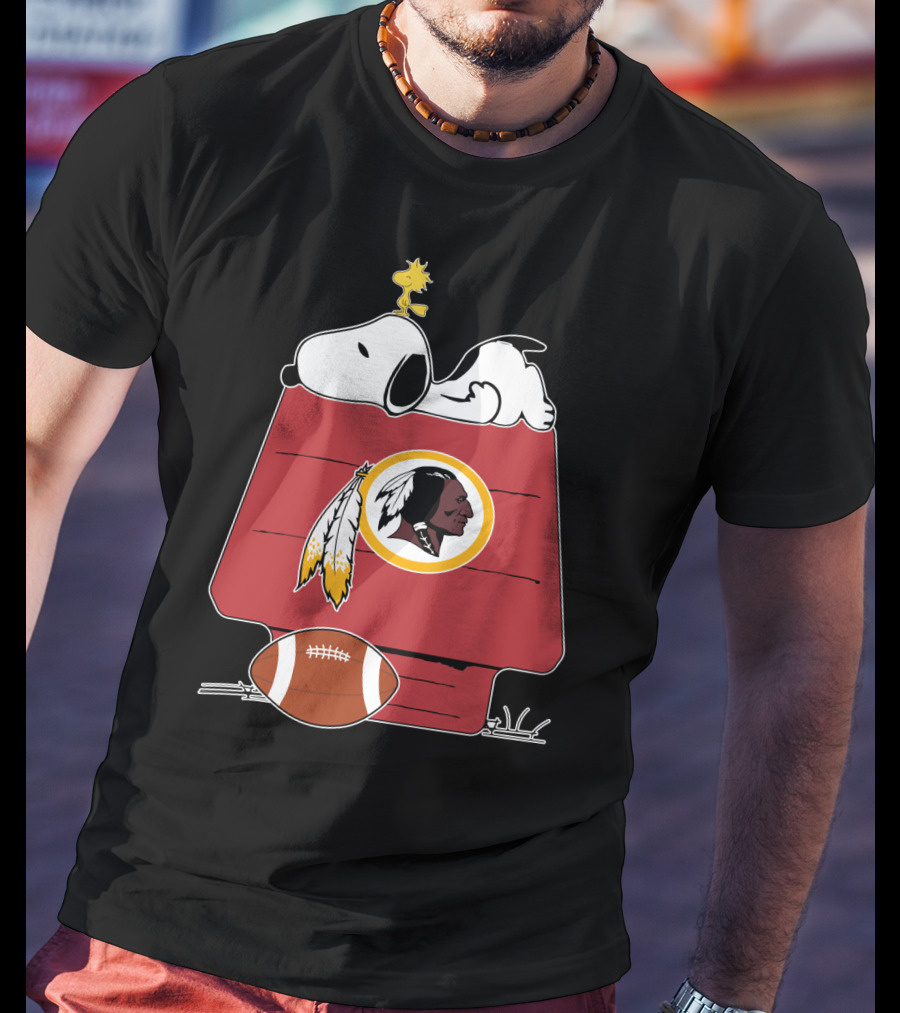 Snoopy And Woodstock With Washington Redskins Iconic Logo Football T-Shirt