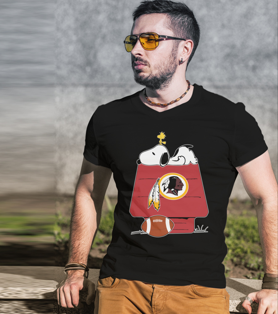 Snoopy And Woodstock With Washington Redskins Iconic Logo Football T-Shirt