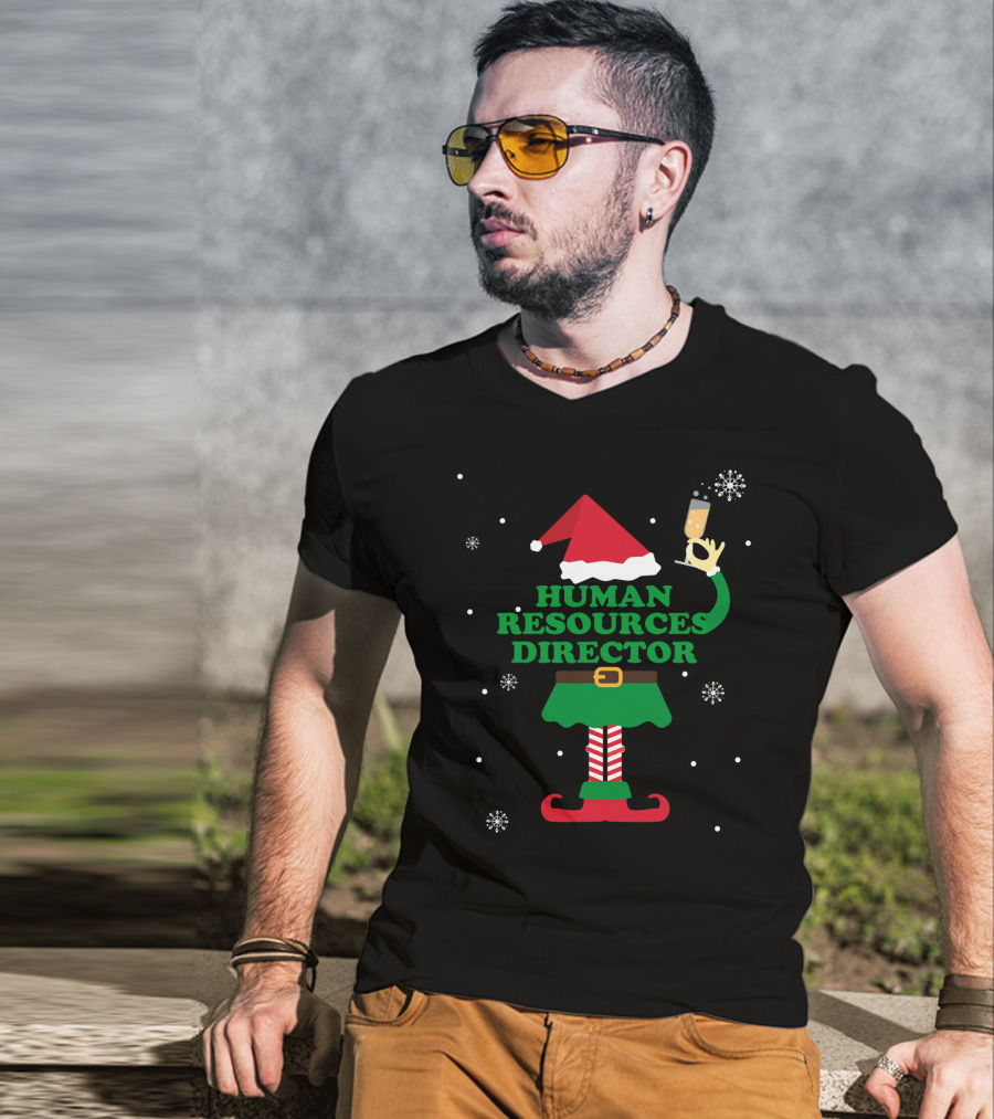 Human Resources Director Elf Santa Hat Snowflakes Champagne T-Shirt