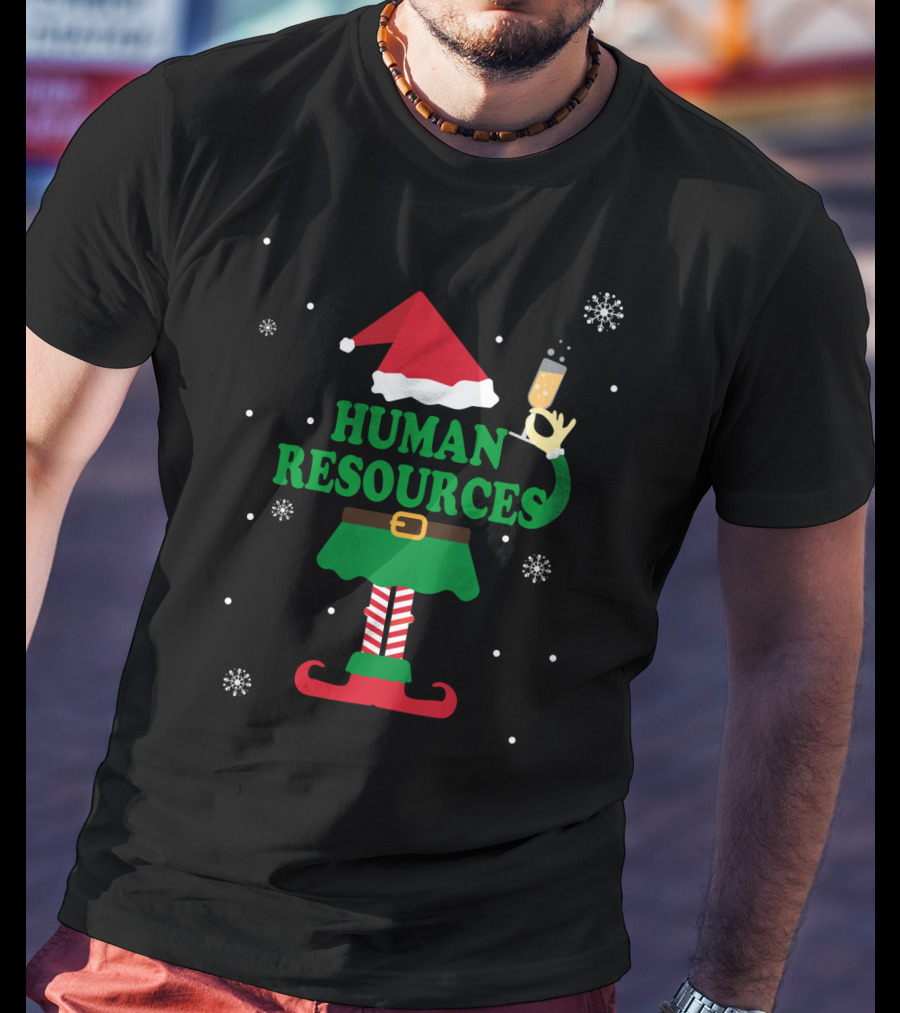 Festive Elf Outfit With Champagne And Human Resources Text T-Shirt