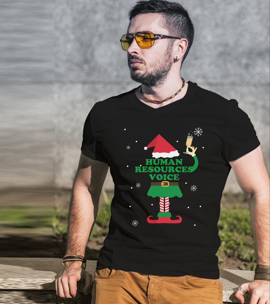 Human Resources Voice Elf Festive Champagne Holiday T-Shirt