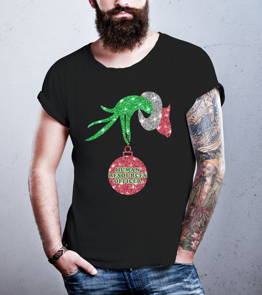 Grinch Hand Glittering Human Resources Officer Ornament T-Shirt