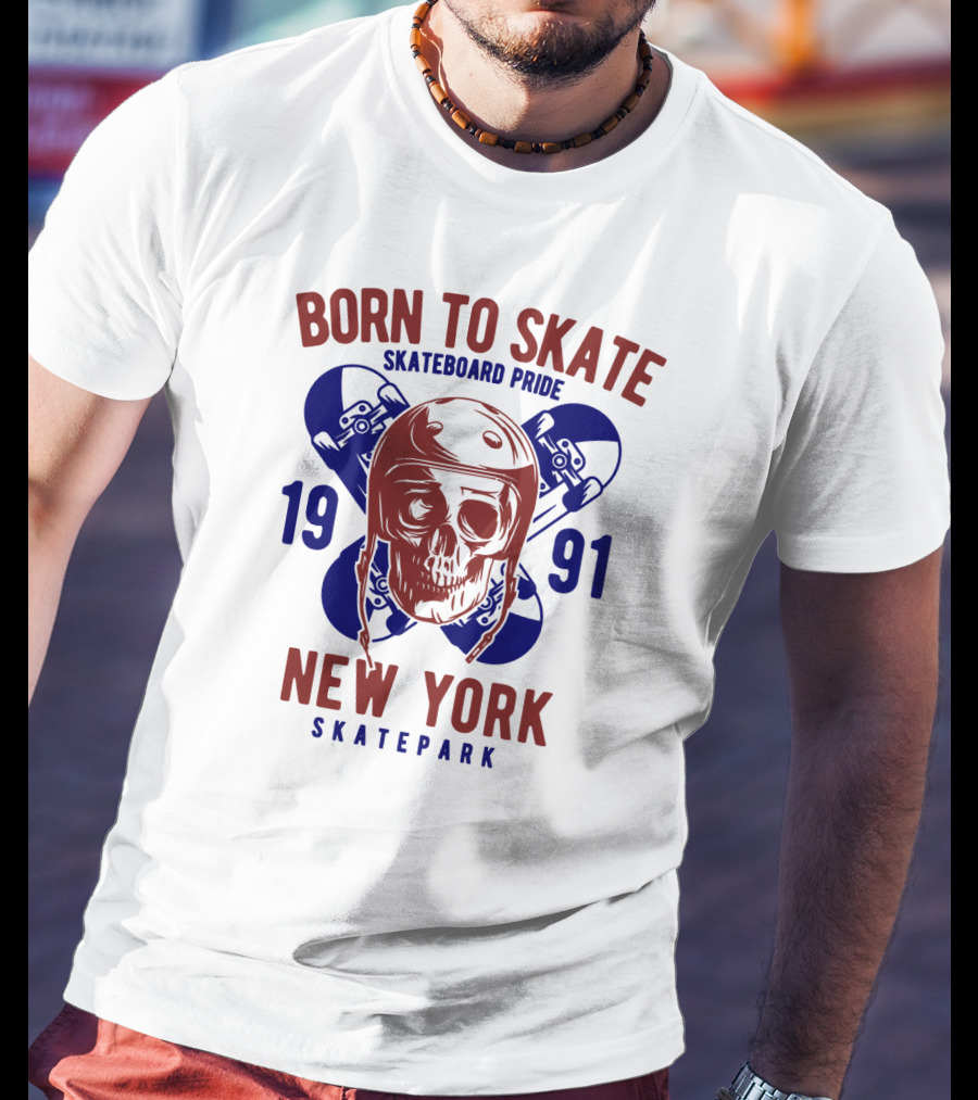 Born To Skate New York Skatepark 1991 Skull Skateboard Pride T-Shirt