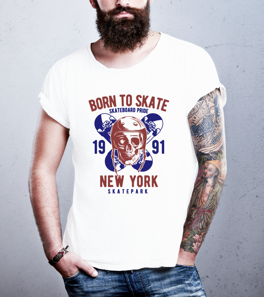 Born To Skate New York Skatepark 1991 Skull Skateboard Pride T-Shirt