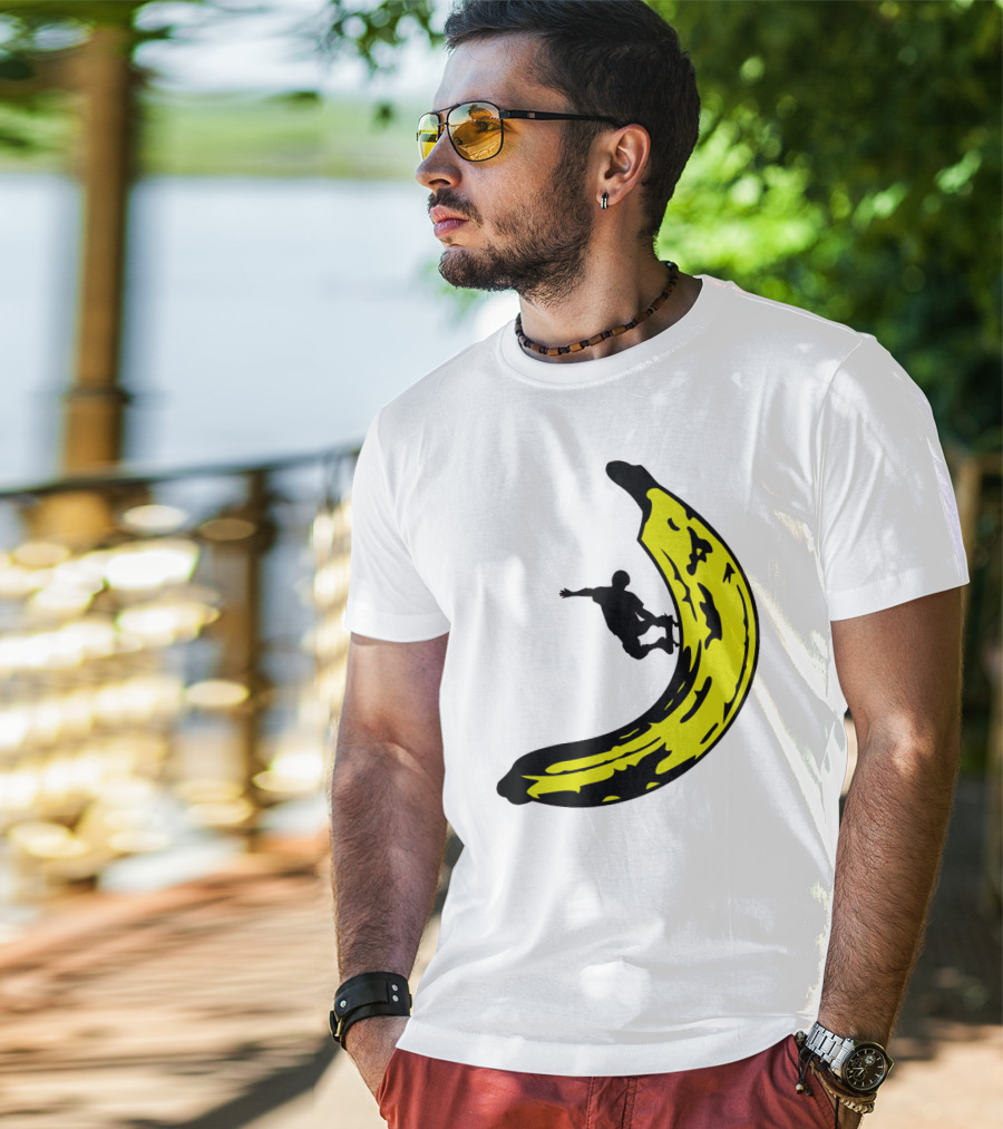 Banana Shaped Skateboard Ramp With Silhouette Skater Jumping T-Shirt