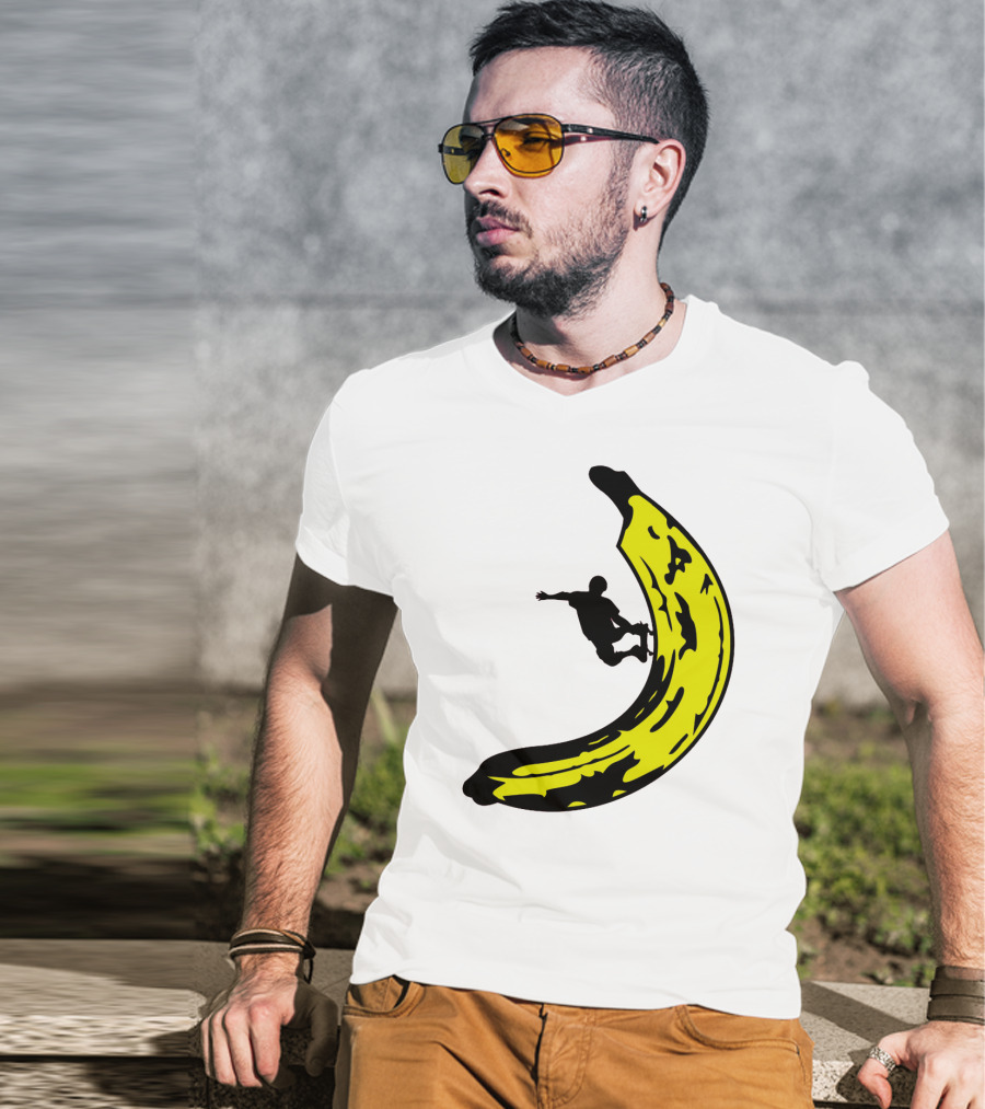 Banana Shaped Skateboard Ramp With Silhouette Skater Jumping T-Shirt