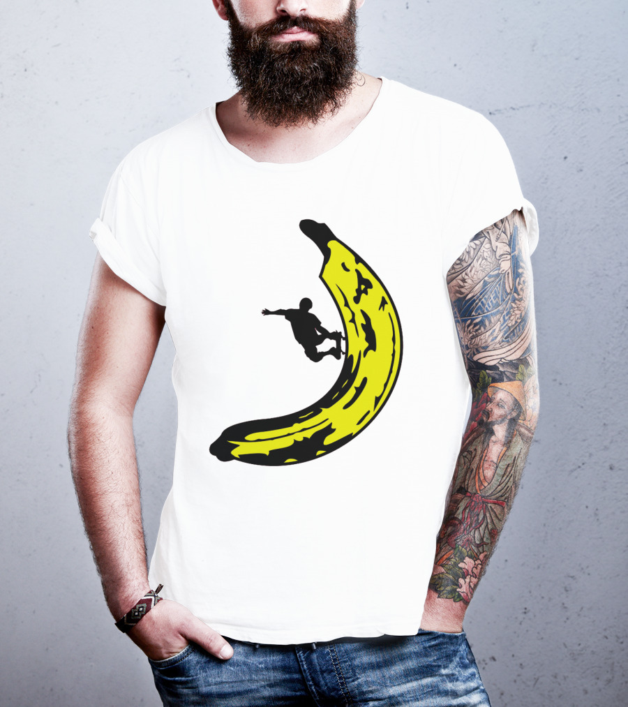 Banana Shaped Skateboard Ramp With Silhouette Skater Jumping T-Shirt