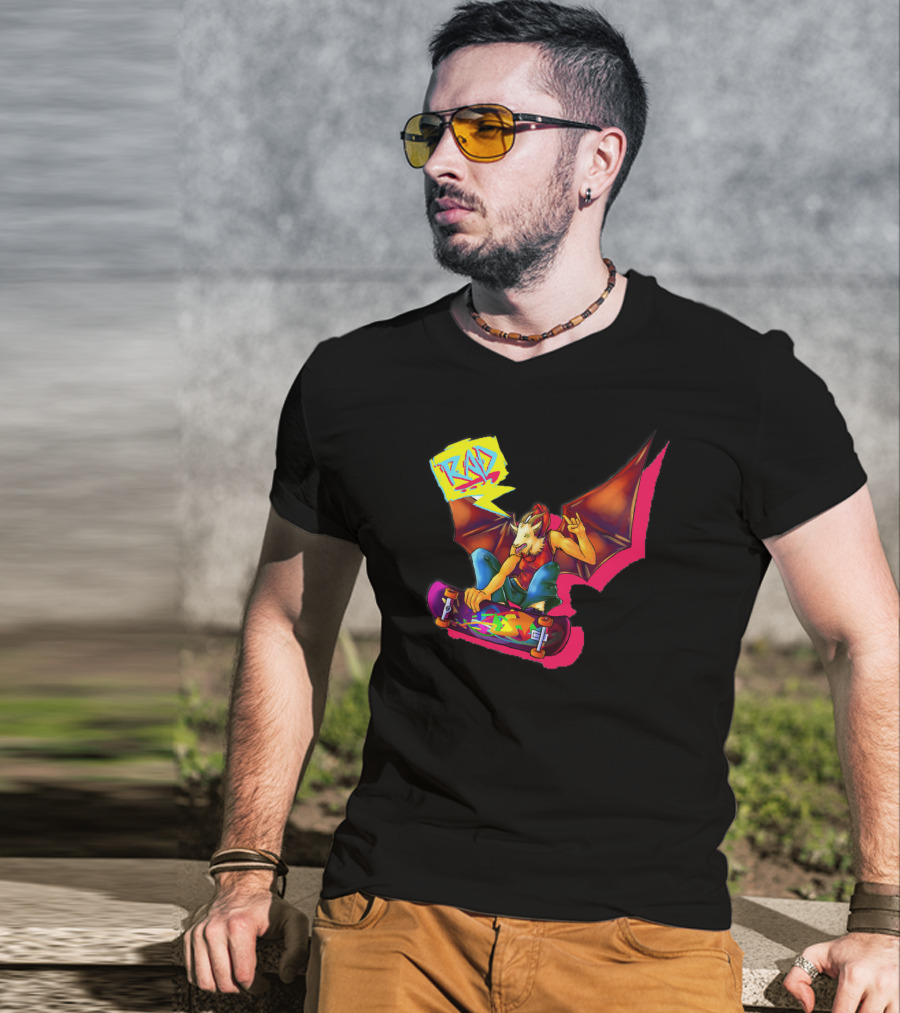 RAD Bat-Winged Skateboarder With Neon Graffiti Aesthetic T-Shirt
