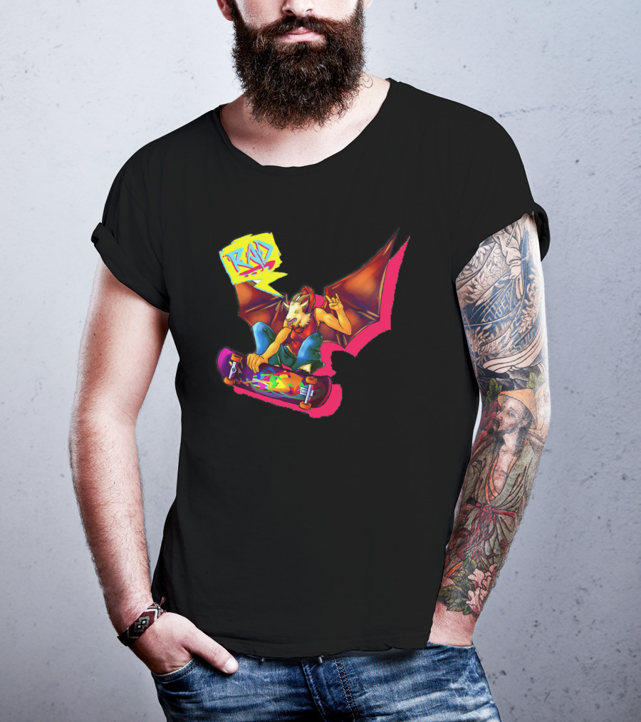 RAD Bat-Winged Skateboarder With Neon Graffiti Aesthetic T-Shirt