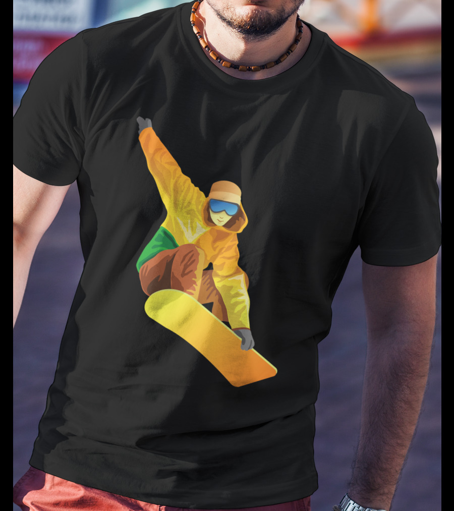 Snowboard Enthusiast In Vibrant Orange And Green T-Shirt