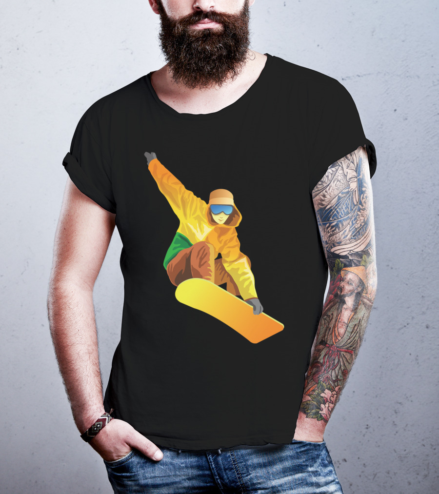Snowboard Enthusiast In Vibrant Orange And Green T-Shirt
