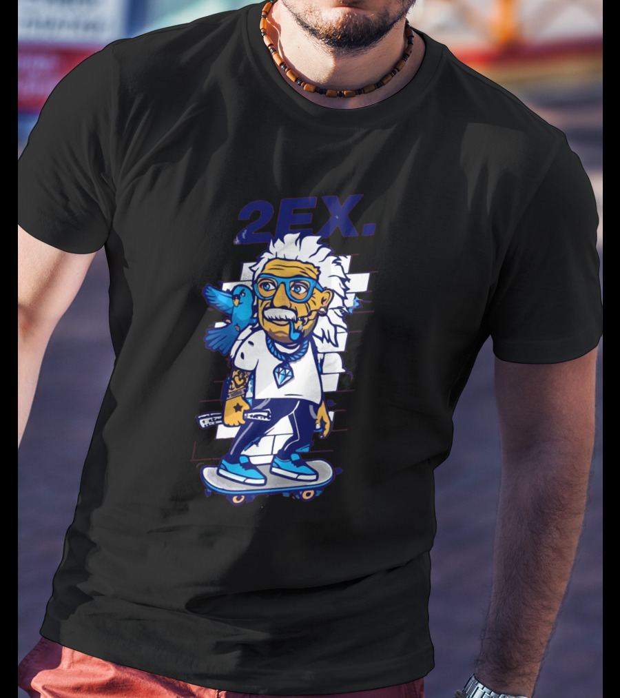 2Ex Einstein Skateboarder With Blue Bird And Diamond T-Shirt