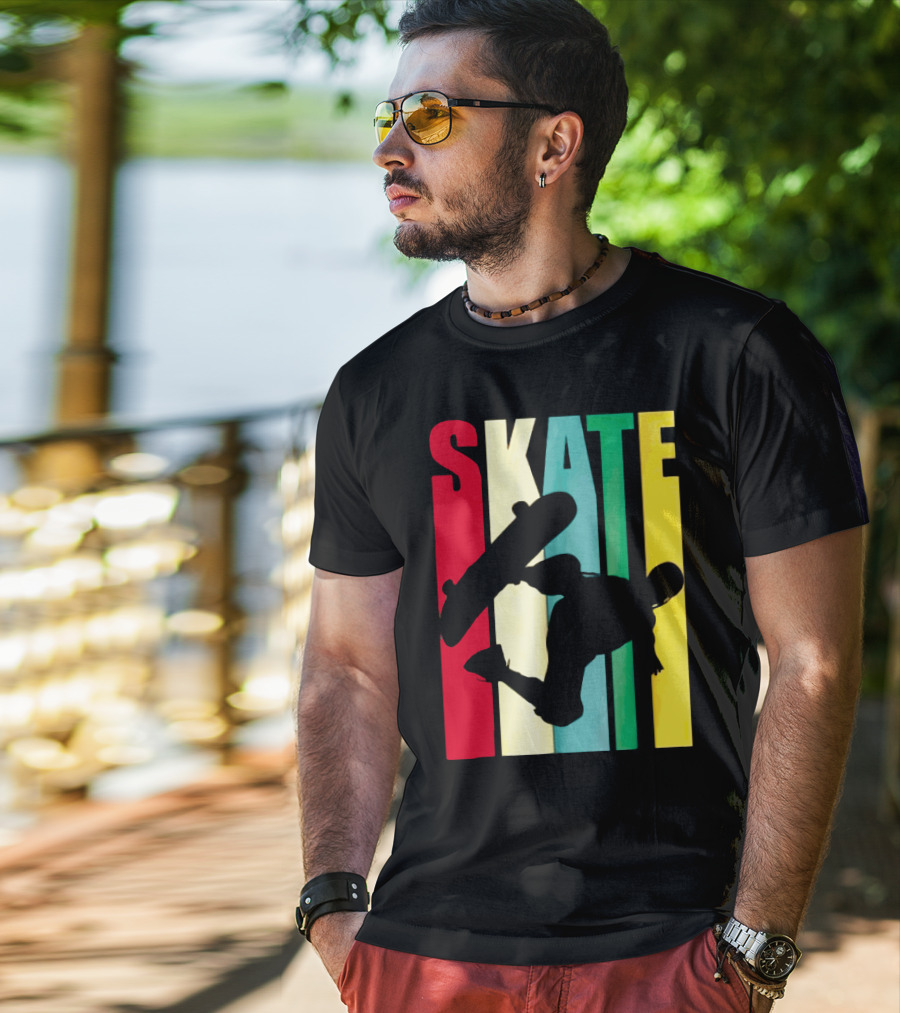 Skate Colorful Retro Vintage Skateboarding Silhouette T-Shirt
