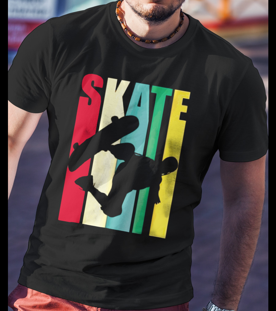 Skate Colorful Retro Vintage Skateboarding Silhouette T-Shirt