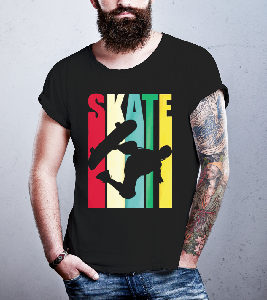 Skate Colorful Retro Vintage Skateboarding Silhouette T-Shirt