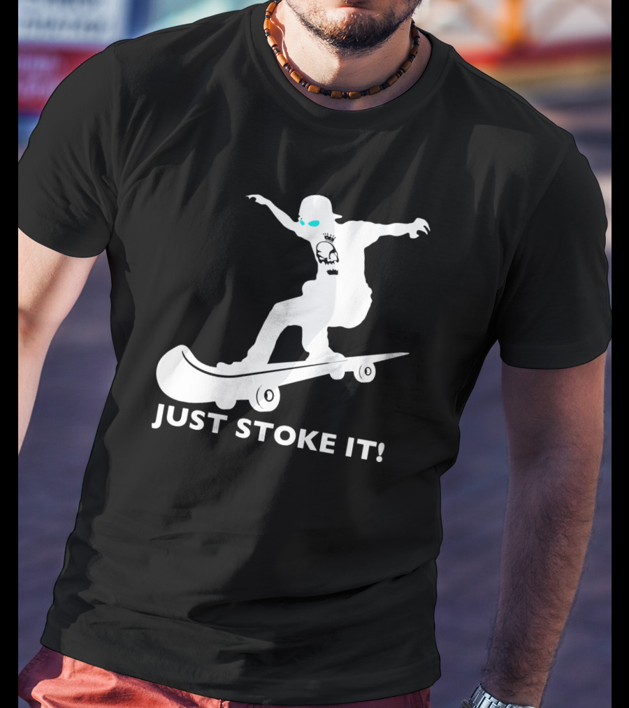 JUST STOKE IT Skateboarding Silhouette Skull T-Shirt