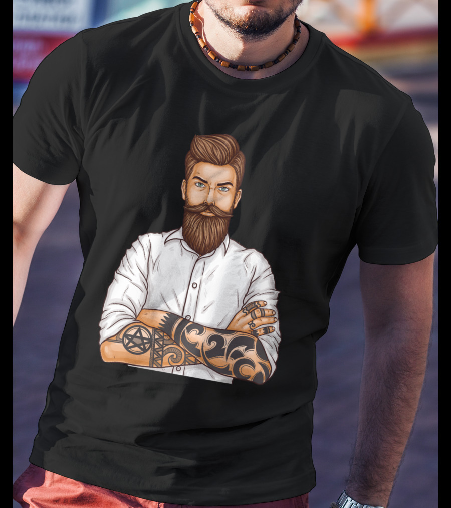 Barber Style Bearded Man With Tattoo T-Shirt