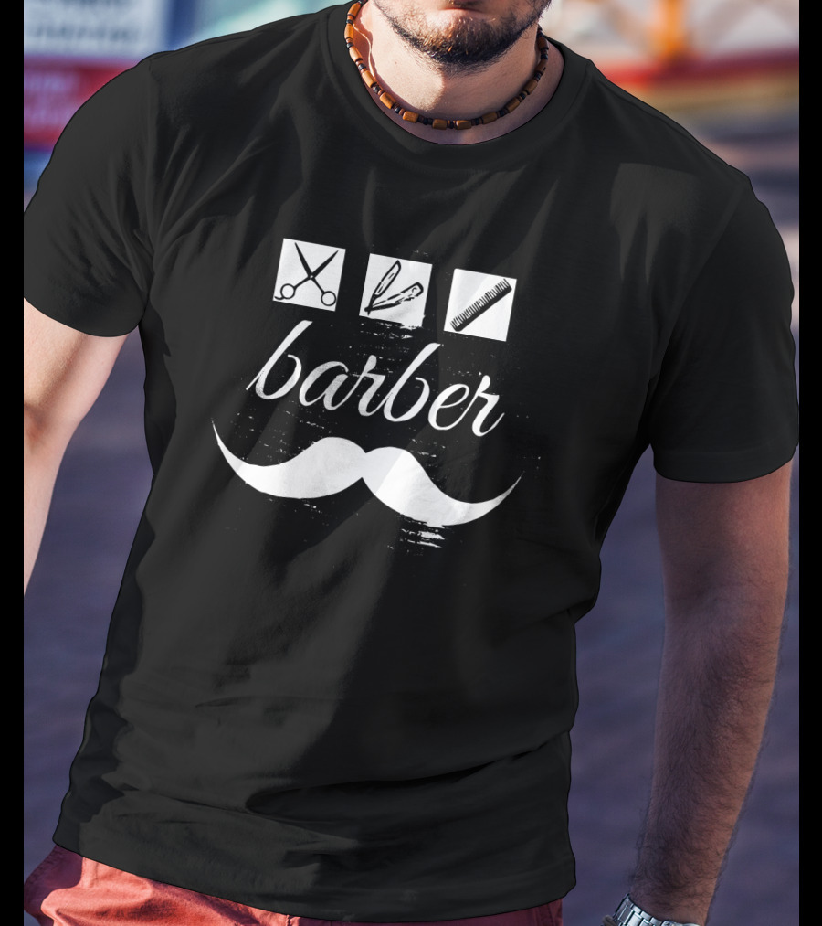 Barber Scissors Comb Razor Moustache Icon Trio T-Shirt