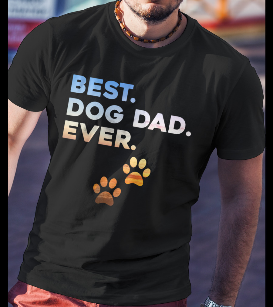 Best Dog Dad Ever Colorful Paw Print T-Shirt