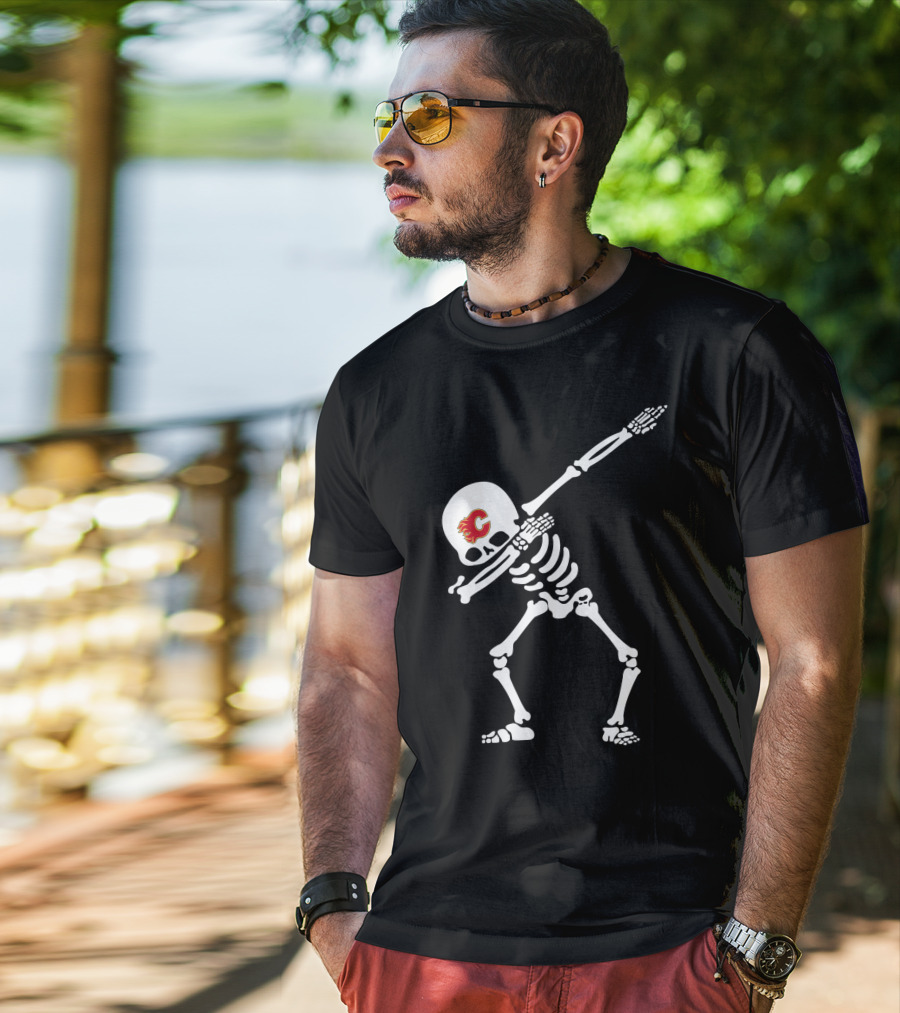 Calgary Flames Skeleton Dabbing Pose T-Shirt