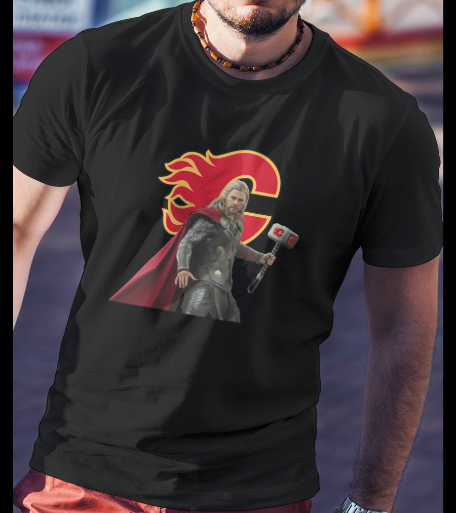 Calgary Flames Thor Crossover With Hammer T-Shirt