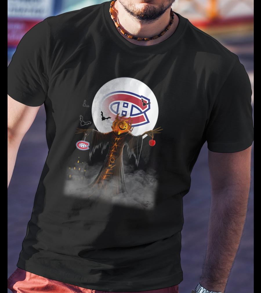 Halloween Canadiens Pumpkin Moon Bats Hockey Montreal T-Shirt