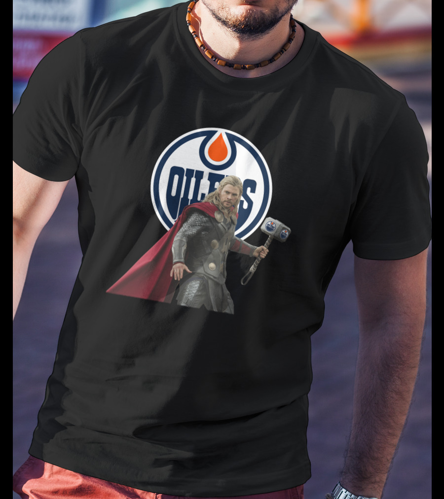 Edmonton Oilers Marvel Thor Hammer T-Shirt