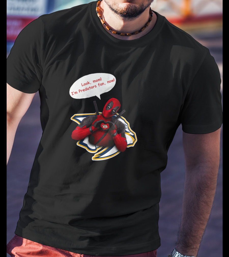 Nashville Predators Fan Now With Deadpool Image And Text T-Shirt