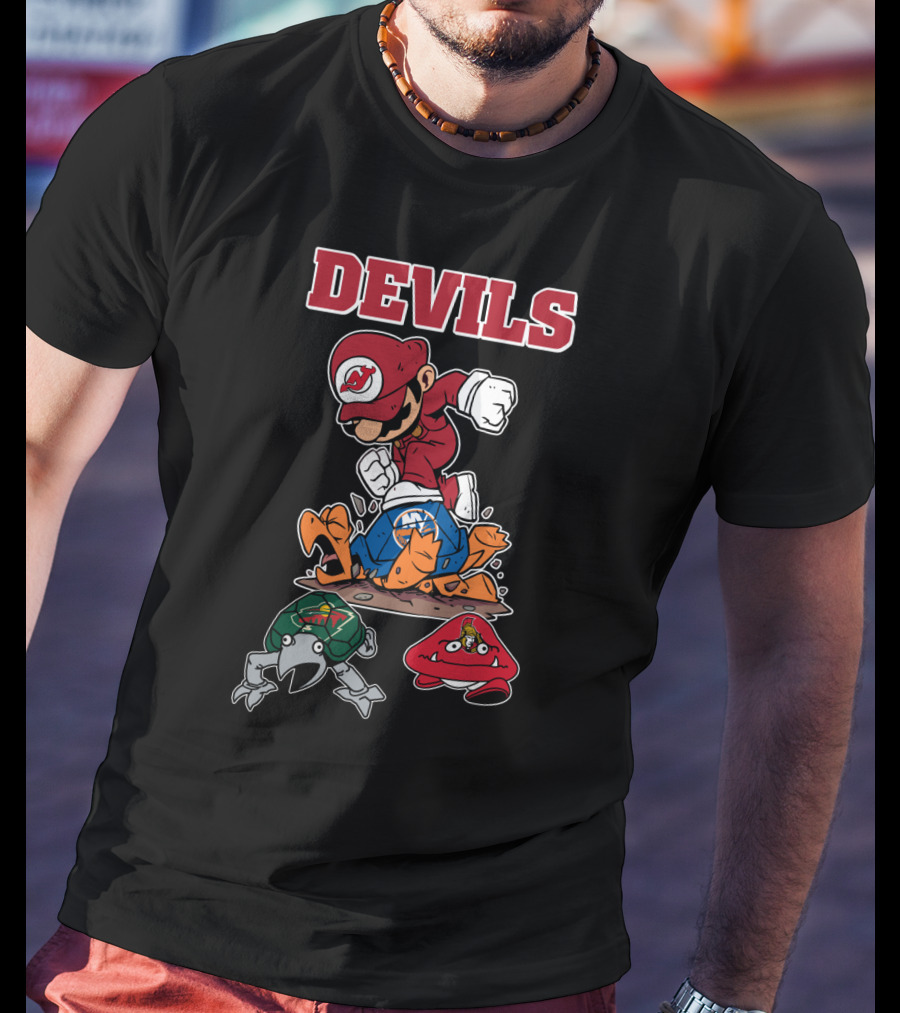 New Jersey Devils Mario Mashup With Rival Teams T-Shirt