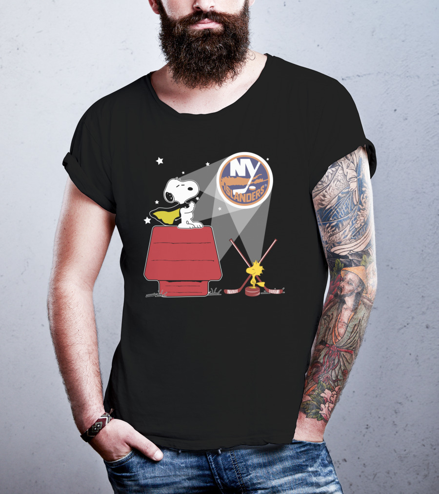 Ny Islanders Snoopy Woodstock Hockey Fan Scene T-Shirt