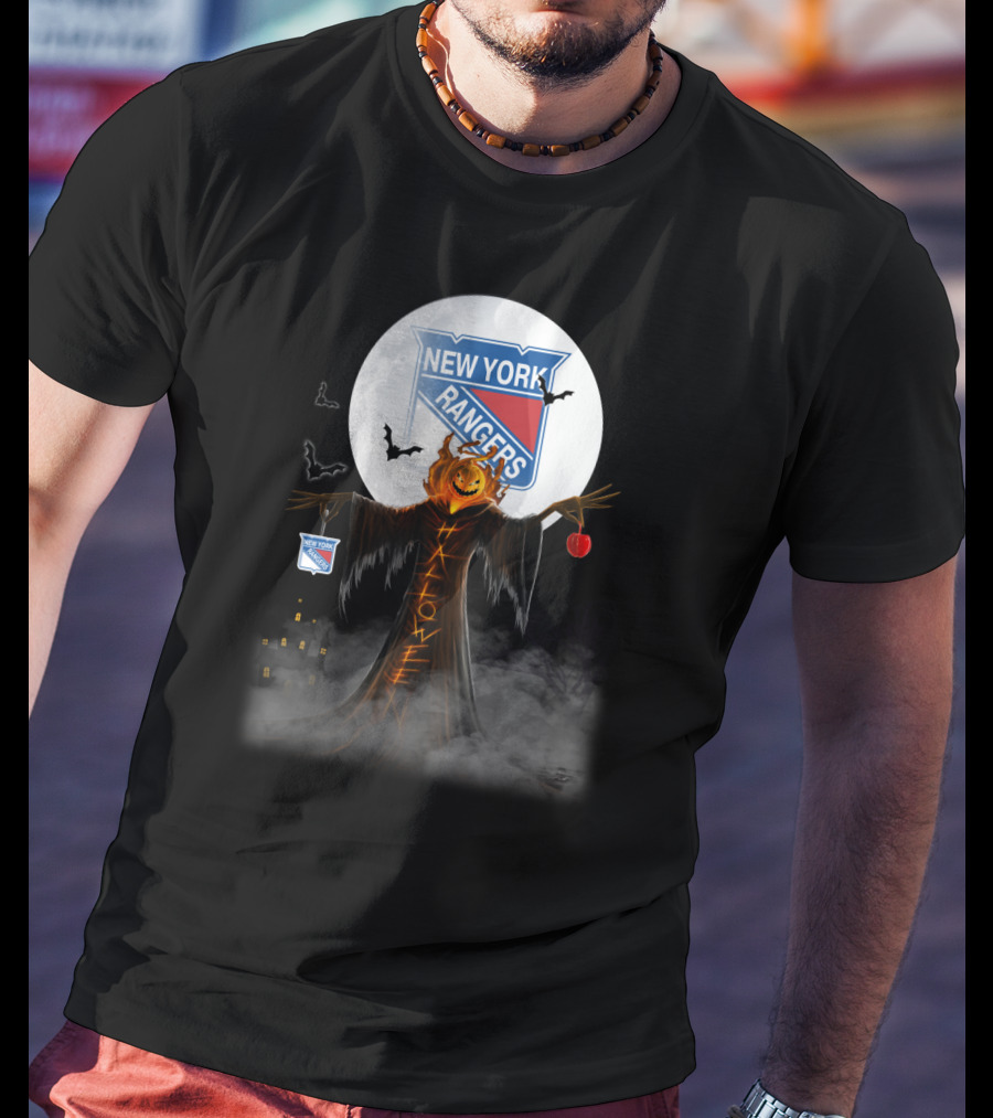 Halloween Pumpkin Reaper With New York Rangers Logo And Bats T-Shirt
