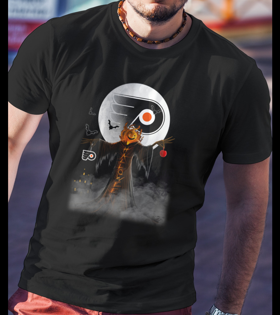 Philadelphia Flyers Halloween Pumpkin Ghost Moon Bats T-Shirt