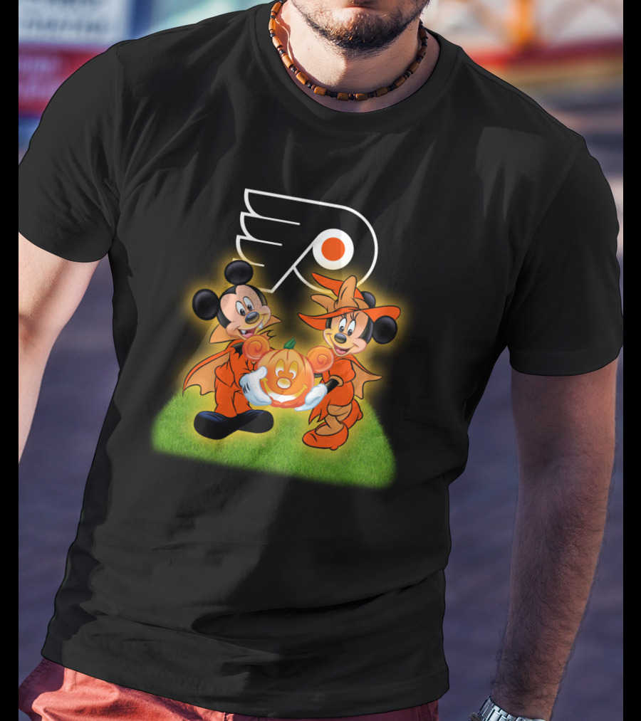 Halloween Philadelphia Flyers Mickey And Minnie Mouse Pumpkin Fun T-Shirt