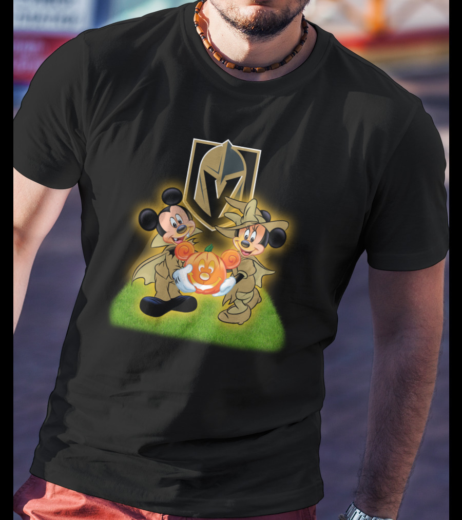 Vegas Golden Knights Halloween Mickey And Minnie With Pumpkin T-Shirt