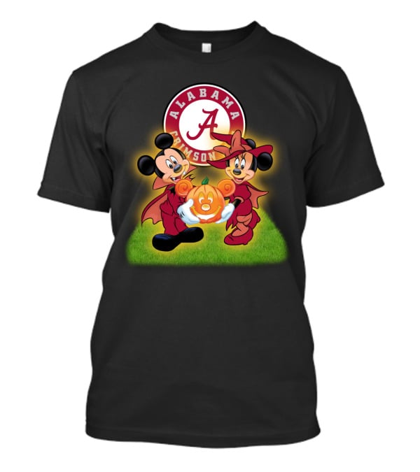 Alabama Crimson Tide Mickey And Minnie Halloween Football Pumpkin T-Shirt