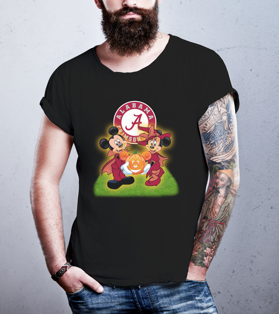 Alabama Crimson Tide Mickey And Minnie Halloween Football Pumpkin T-Shirt