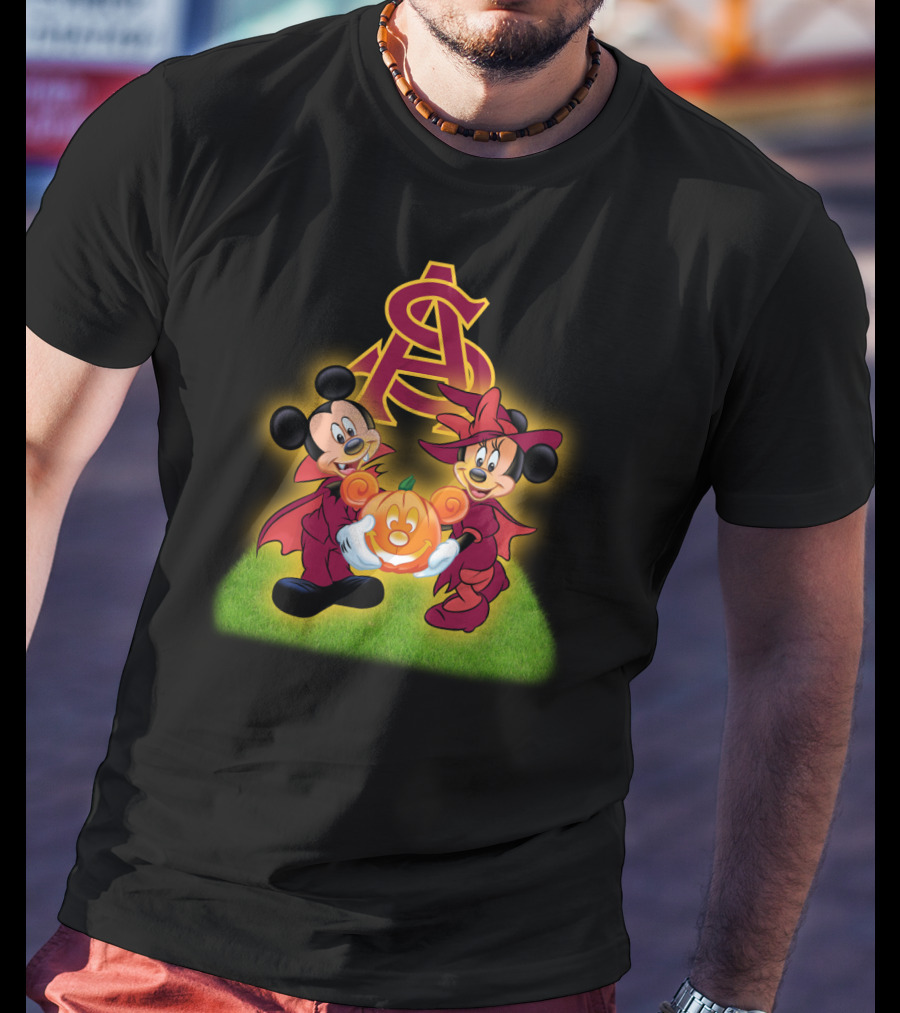 Arizona State Sun Devils Halloween With Mickey And Minnie Pumpkin Magic T-Shirt